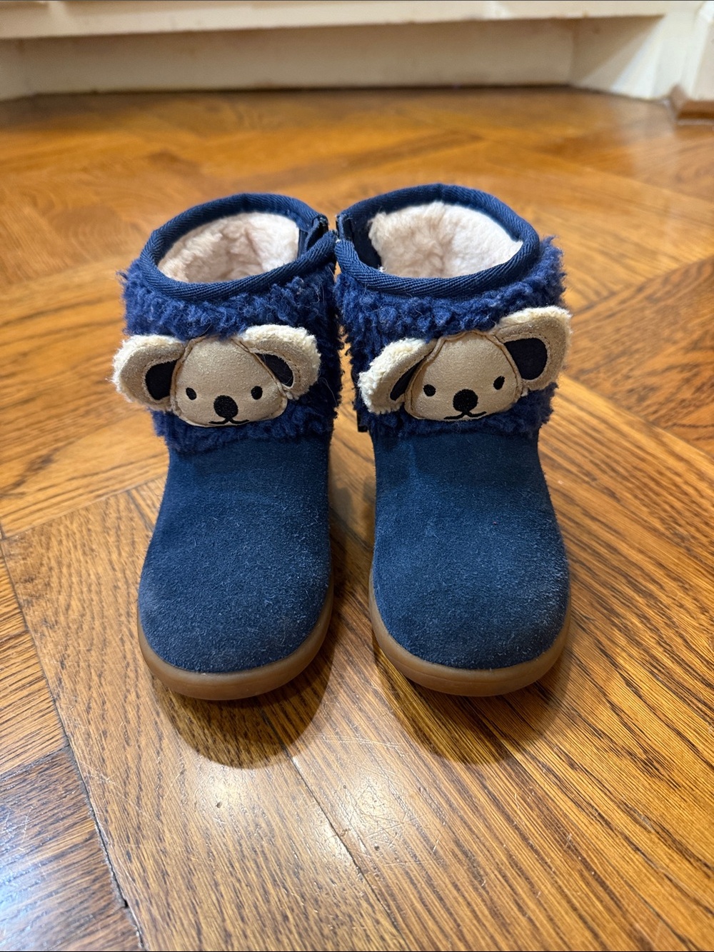 UGG Navy Blue Kids Bear Appliqué Boots